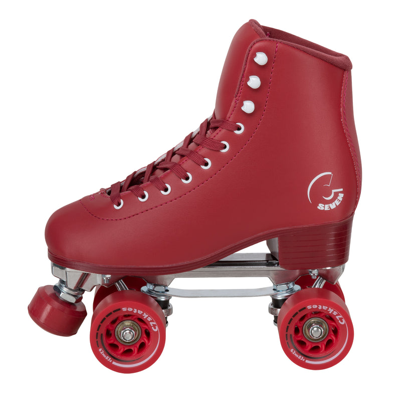 C7skates Cherrypop Quad Roller Skates in a deep red retro structured boot with 62mm wheels and 1-inch heel. 