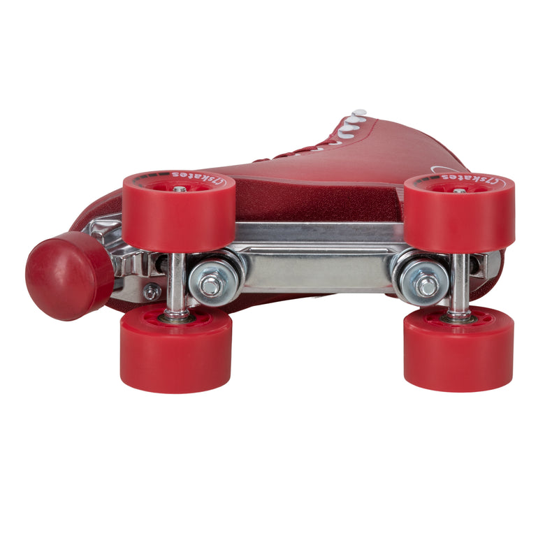 C7skates Cherrypop Quad Roller Skates in a deep red retro structured boot with 62mm wheels and 1-inch heel. 