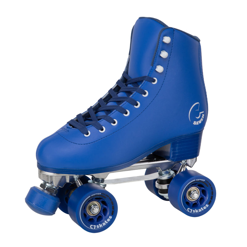 C7skates Midsummer’s Eve Quad Roller Skates in a blue vegan leather structured boot and 62mm wheels. 
