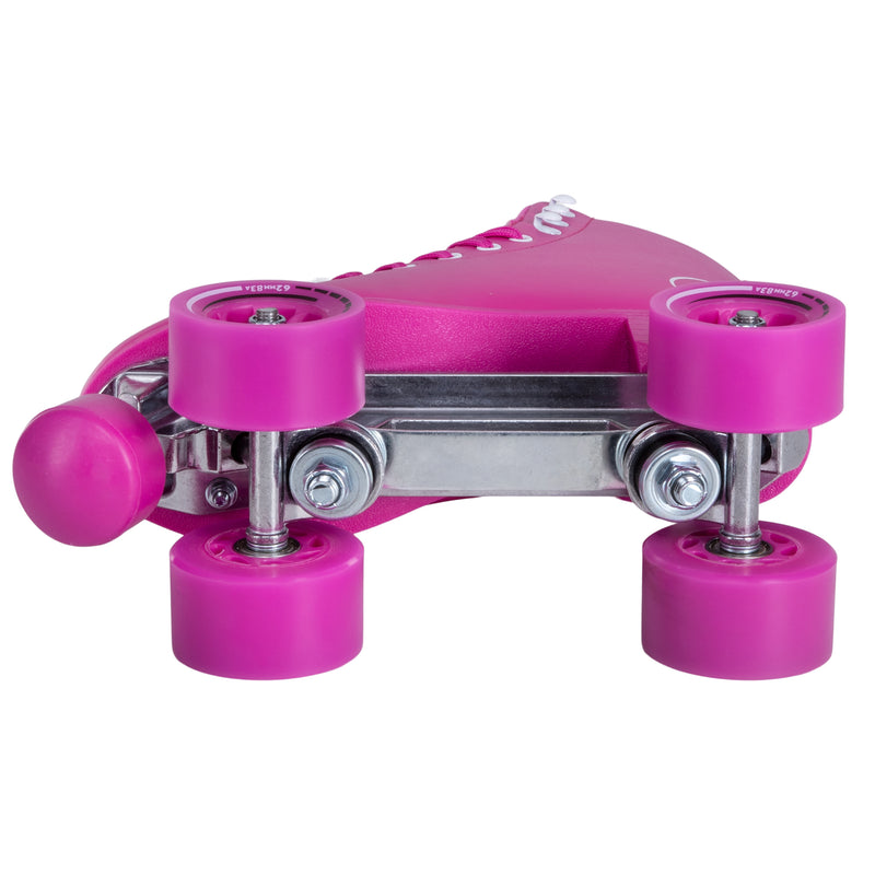 C7skates Moon Rose Quad Roller Skates in a pink vegan leather structured boot and 62mm wheels. 