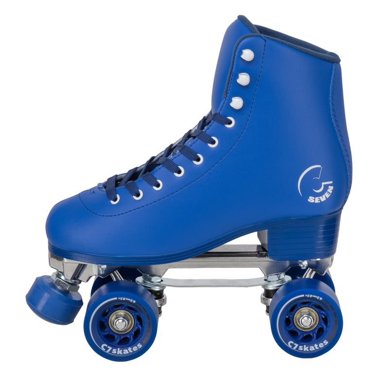 C7skates Midsummer’s Eve Quad Roller Skates in a blue vegan leather structured boot and 62mm wheels. 