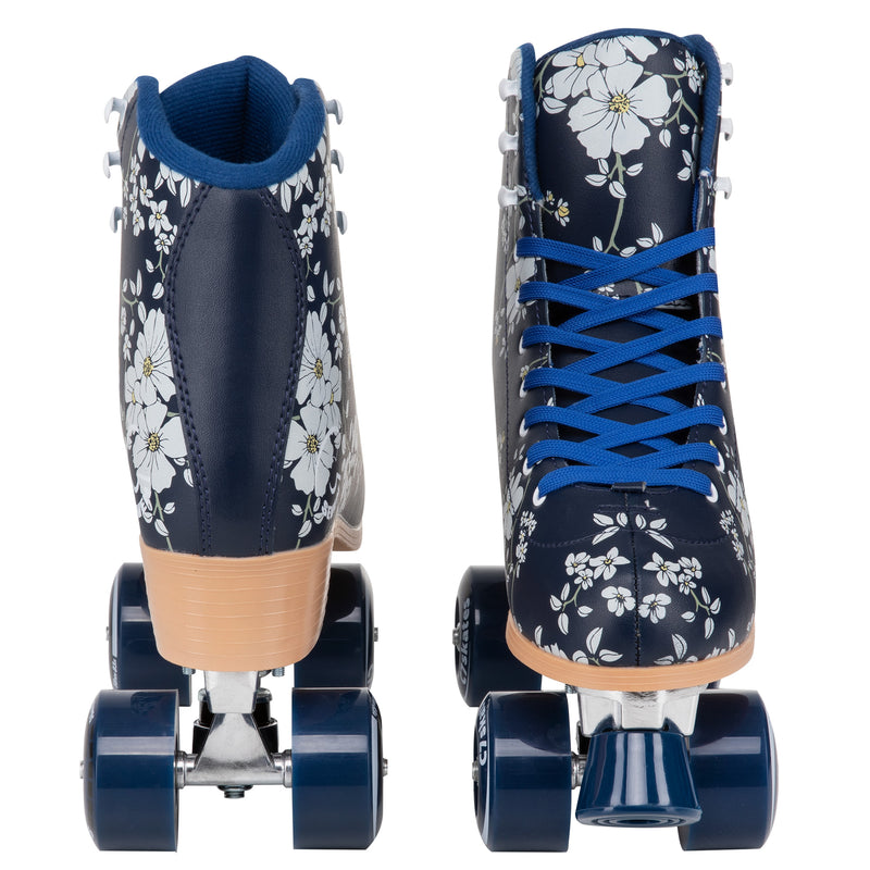 black floral quad roller skates