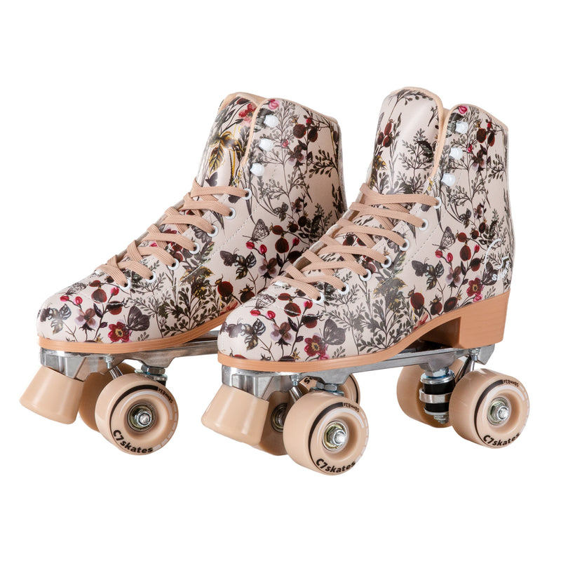 c7 c7skates Secret Garden quad retro butterflies floral print nude cream roller skates 