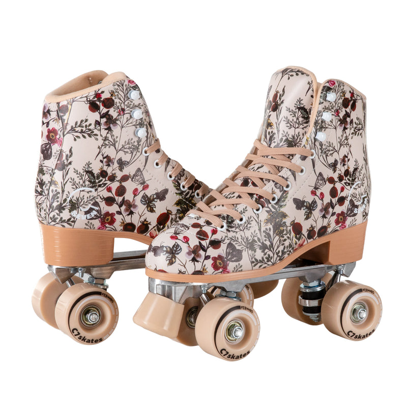 c7 c7skates Secret Garden quad retro butterflies floral print nude cream roller skates 