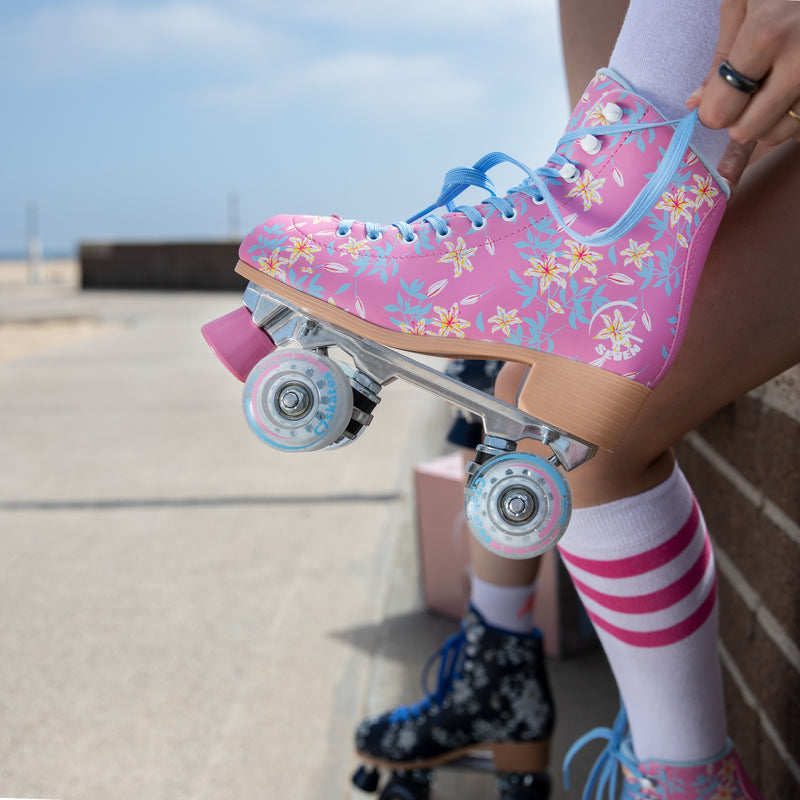 pink floral quad roller skates