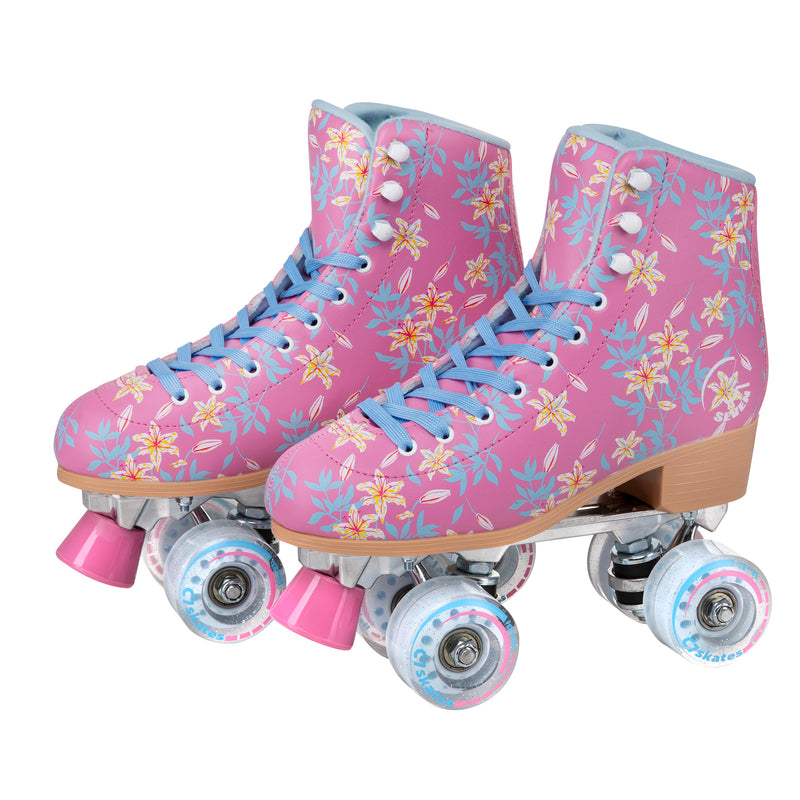 pink floral quad roller skates