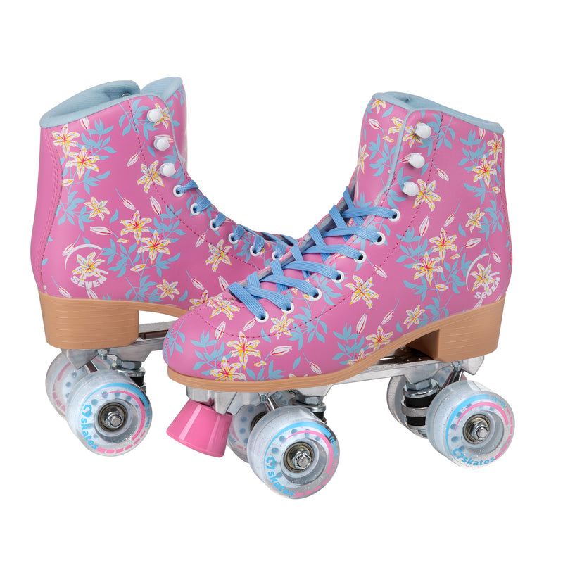 pink floral quad roller skates
