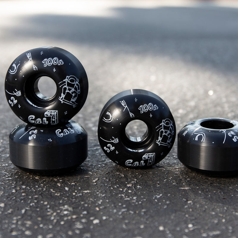 Cal 7 Catch-22 Skateboard Wheels, 52mm & 100A, Black & White Design (Interstellar)