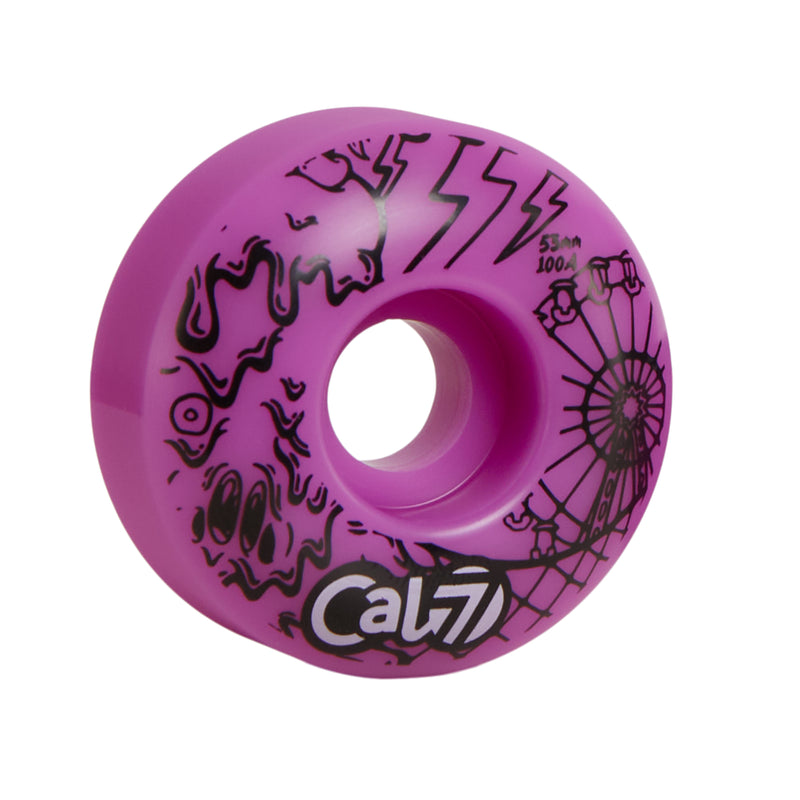 Cal 7 Frenzy 53mm 100A pink skateboard wheels with ice cream linear art design 