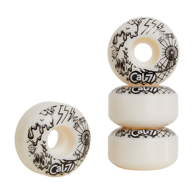 Cal 7 Frenzy 53mm 100A white skateboard wheels with ice cream linear art design 