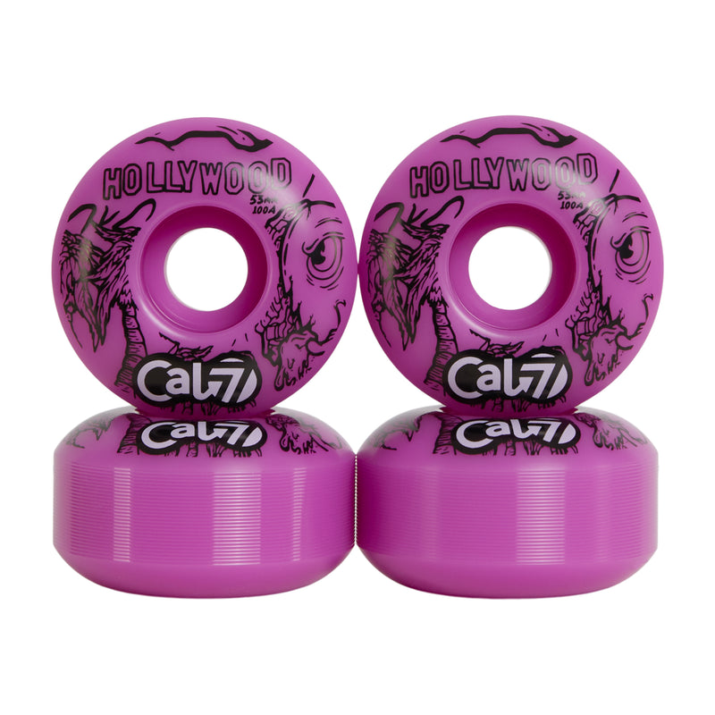 Cal 7 53mm 100A skateboard wheels with taco terror linear art design 