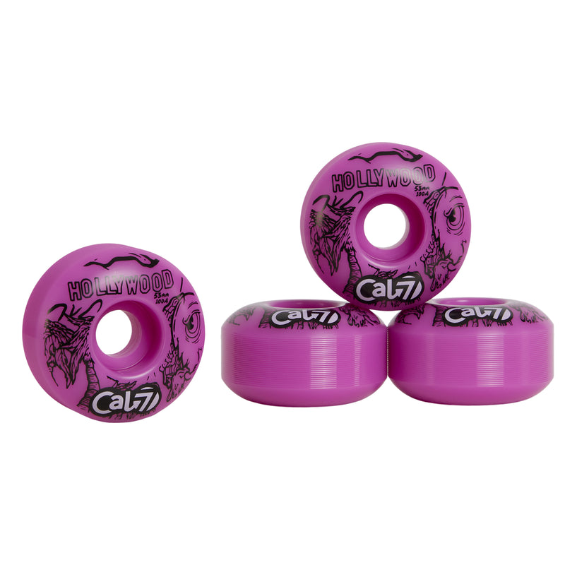 Cal 7 53mm 100A skateboard wheels with taco terror linear art design 