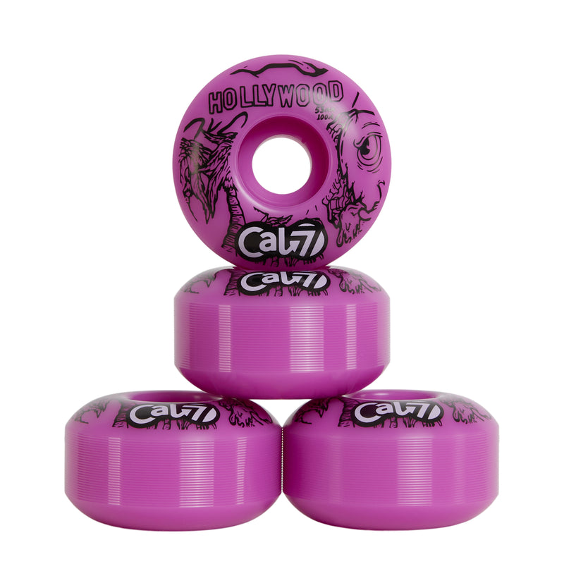 Cal 7 53mm 100A skateboard wheels with taco terror linear art design 