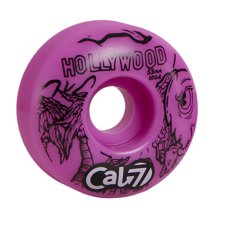 Cal 7 53mm 100A skateboard wheels with taco terror linear art design 