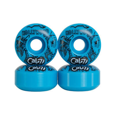 Cal 7 53mm 100A skateboard wheels with taco terror linear art design 