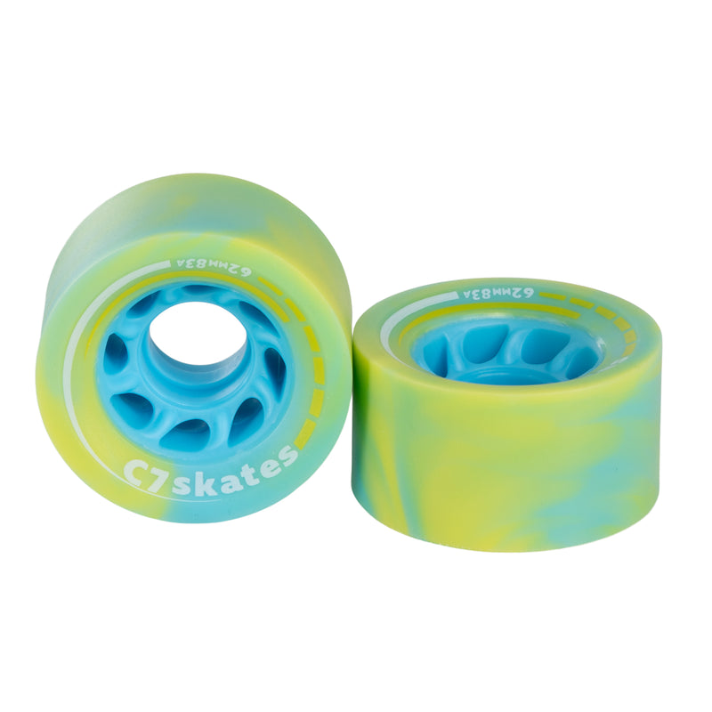 C7skates Lucid Swirl blue green 62mm roller skate wheels made from durable 83A polyurethane