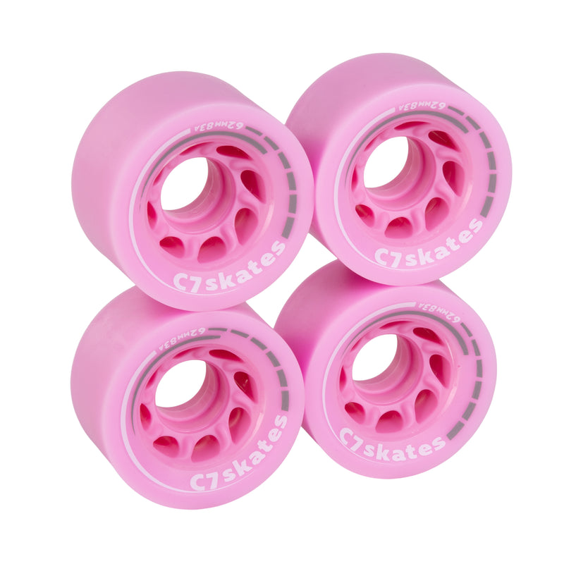 C7skates Pink Lemonade pink 62mm roller skate wheels made from durable 83A polyurethane 