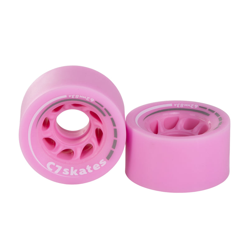 C7skates Pink Lemonade pink 62mm roller skate wheels made from durable 83A polyurethane 