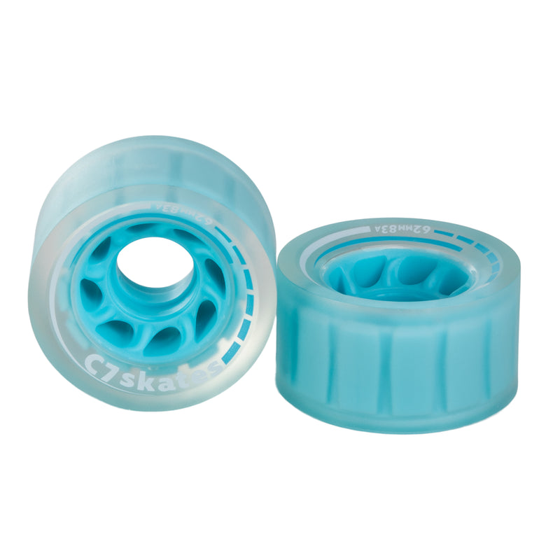 C7skates Powder Blue blue 62mm roller skate wheels made from durable 83A polyurethane 