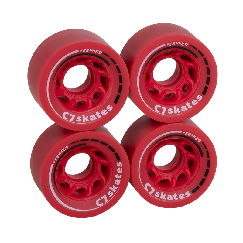 C7skates Cherrypop dark red 62mm roller skate wheels made from durable 83A polyurethane