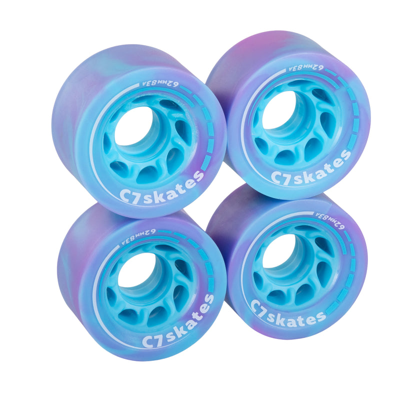 C7skates Twilight Swirl purple blue 62mm roller skate wheels made from durable 83A polyurethane 