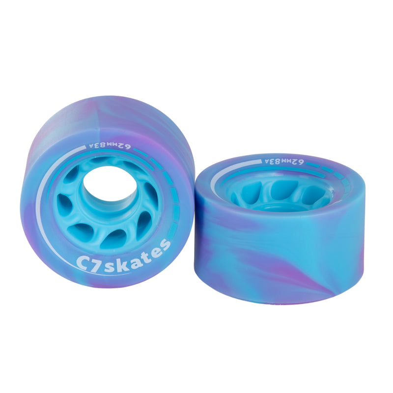 C7skates Twilight Swirl purple blue 62mm roller skate wheels made from durable 83A polyurethane 