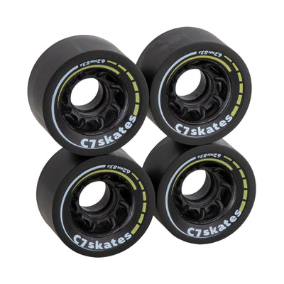 C7skates Queen Bee black with yellow print roller skate 62mm wheels made from durable 83A polyurethane