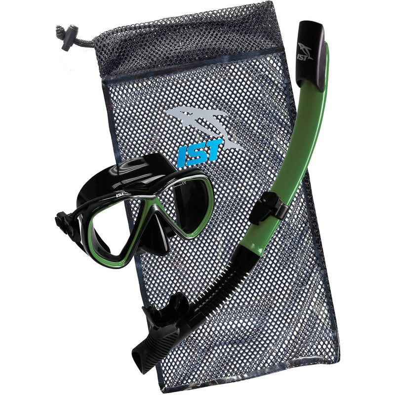 IST CS01 Snorkeling Combo Set: Mask, Semi-Dry Snorkel, Mesh Travel Bag