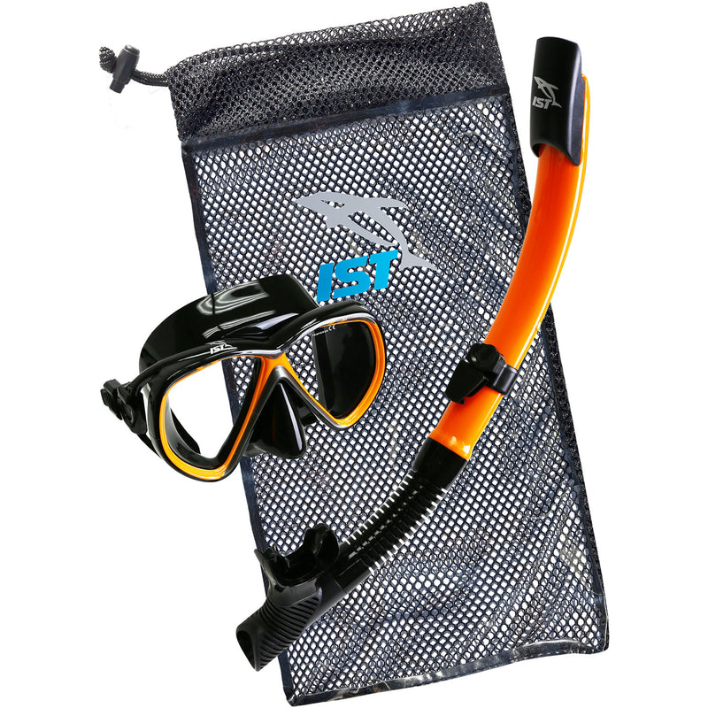 IST CS01 Snorkeling Combo Set: Mask, Semi-Dry Snorkel, Mesh Travel Bag