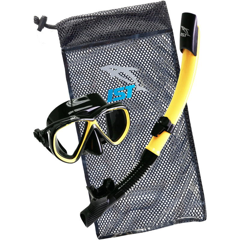 IST CS01 Snorkeling Combo Set: Mask, Semi-Dry Snorkel, Mesh Travel Bag