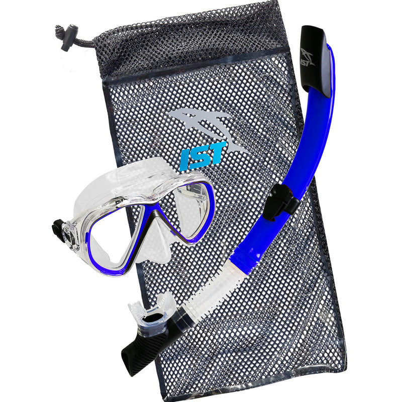 IST CS01 Snorkeling Combo Set: Mask, Semi-Dry Snorkel, Mesh Travel Bag