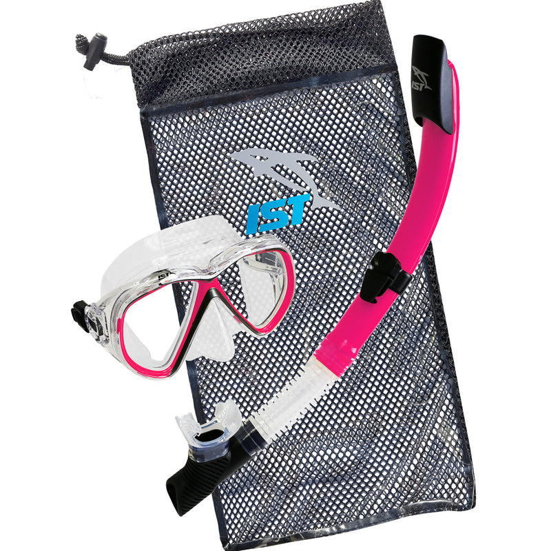 IST CS01 Snorkeling Combo Set: Mask, Semi-Dry Snorkel, Mesh Travel Bag