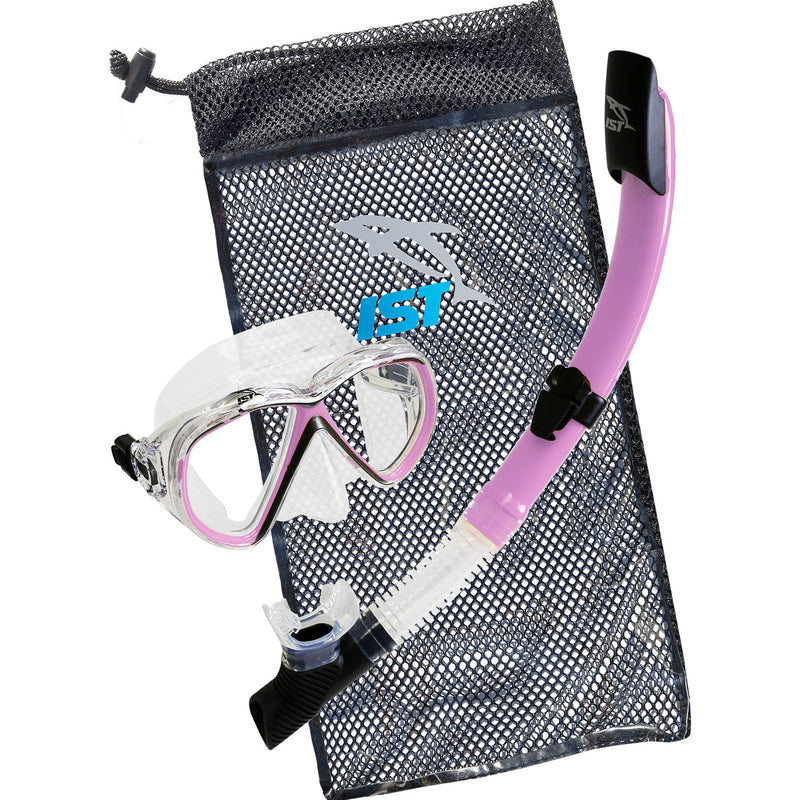 IST CS01 Snorkeling Combo Set: Mask, Semi-Dry Snorkel, Mesh Travel Bag