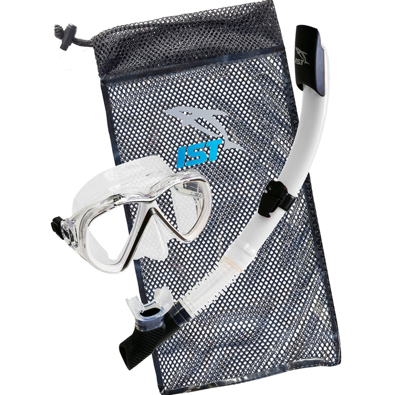 IST CS01 Snorkeling Combo Set: Mask, Semi-Dry Snorkel, Mesh Travel Bag