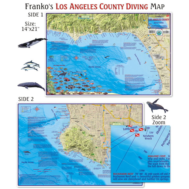 Franko Maps Los Angeles County Coast Dive Guide 14 X 21 Inch