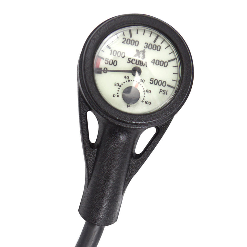 XS SCUBA Standard Pressure Gauge 0 To 5000 PSI Temp 0 To 420 Bar