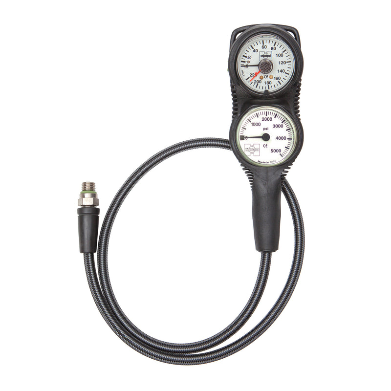 XS SCUBA Miflex Two Gauge Console 5000 PSI 220 FT with 32 Inch Braided Hose