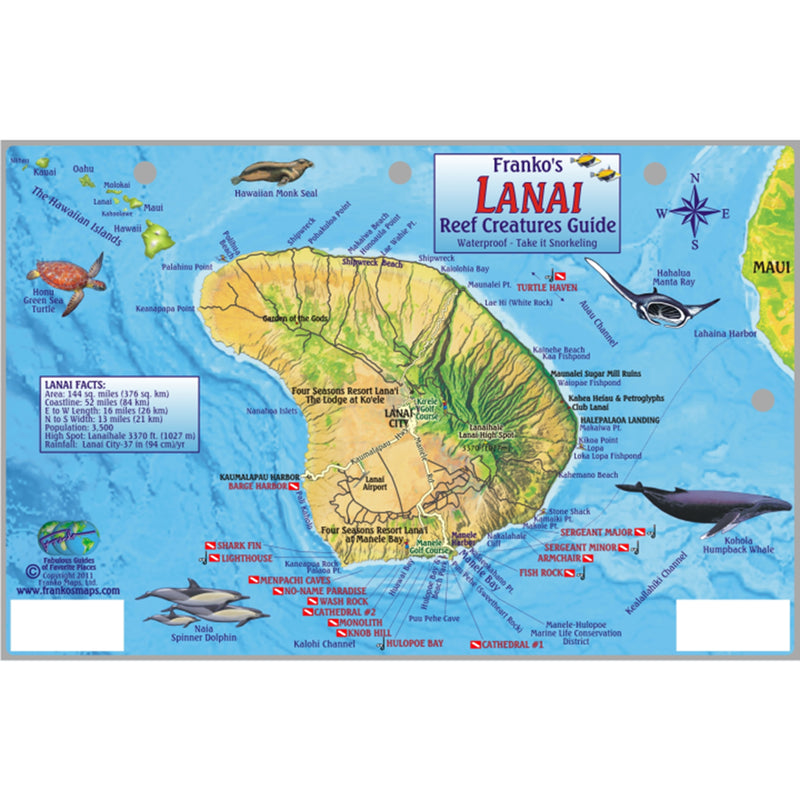 Franko Maps Hawaii Lanai Reef Dive Creature Guide 5.5 X 8.5 Inch
