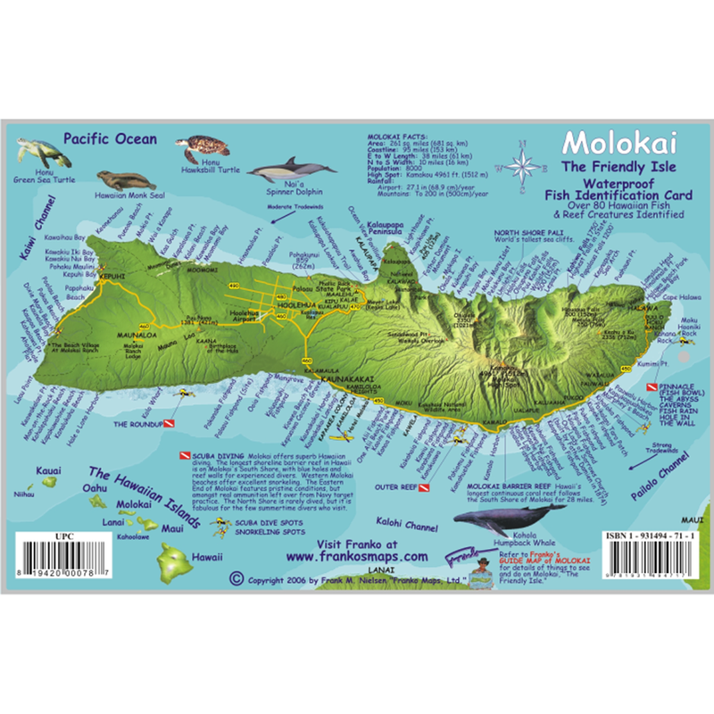 Franko Maps Molokai Hawaii Reef Dive Creature Guide 6 X 9 Inch