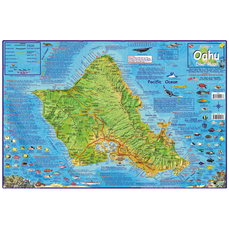 Franko Maps Hawaii Oahu Dive Creature Guide 14 X 21 Inch