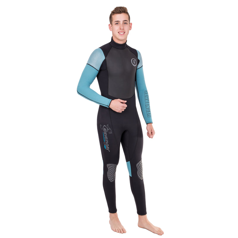 Seavenger 3mm neoprene surf wetsuit with teal sleeves