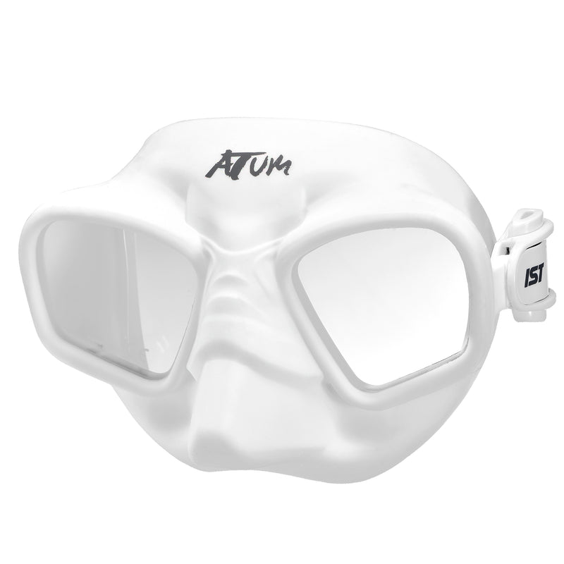 a white frameless silicone freediving mask
