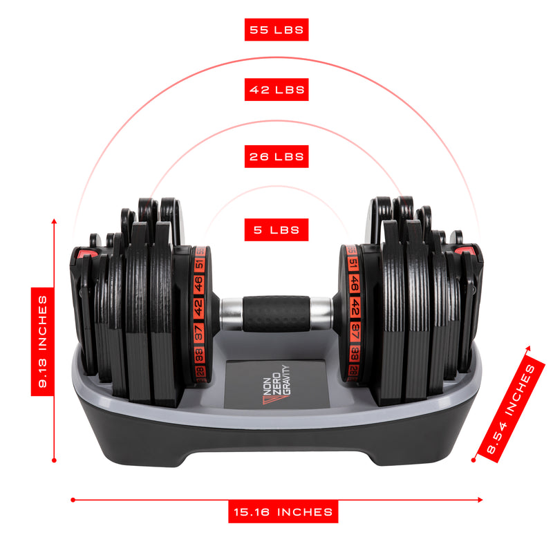 PowerDyne Adjustable Dumbbell Set of 2 Weights - Lift Up To 110lbs Total Strength Training