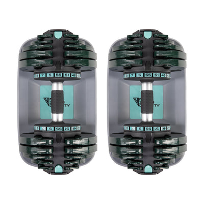 NonZero Gravity PowerDyne 55lbs Adjustable Dumbbell in a vibrant aspen green color scheme. 