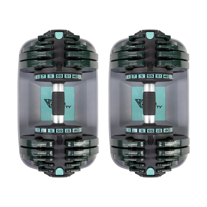 NonZero Gravity PowerDyne 55lbs Adjustable Dumbbell in a vibrant aspen green color scheme. 
