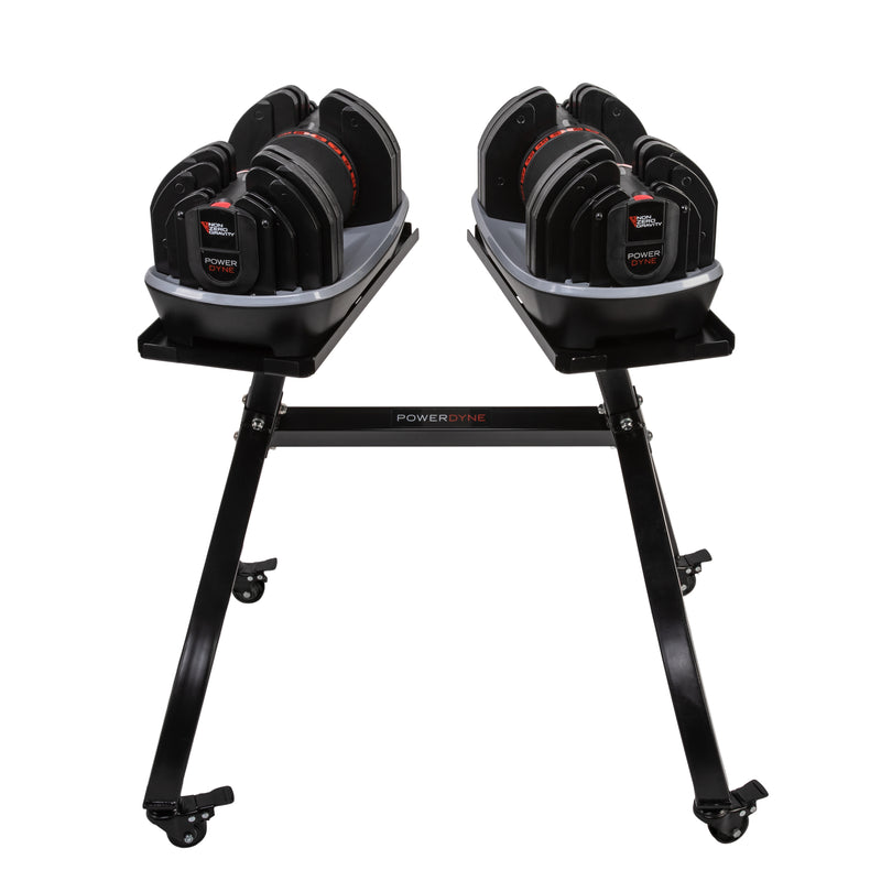 PowerDyne Adjustable Dumbbell Set of 2 Weights and Stand- Lift Up To 110lbs Total Strength Training