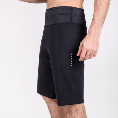 Black neoprene workout shorts for men