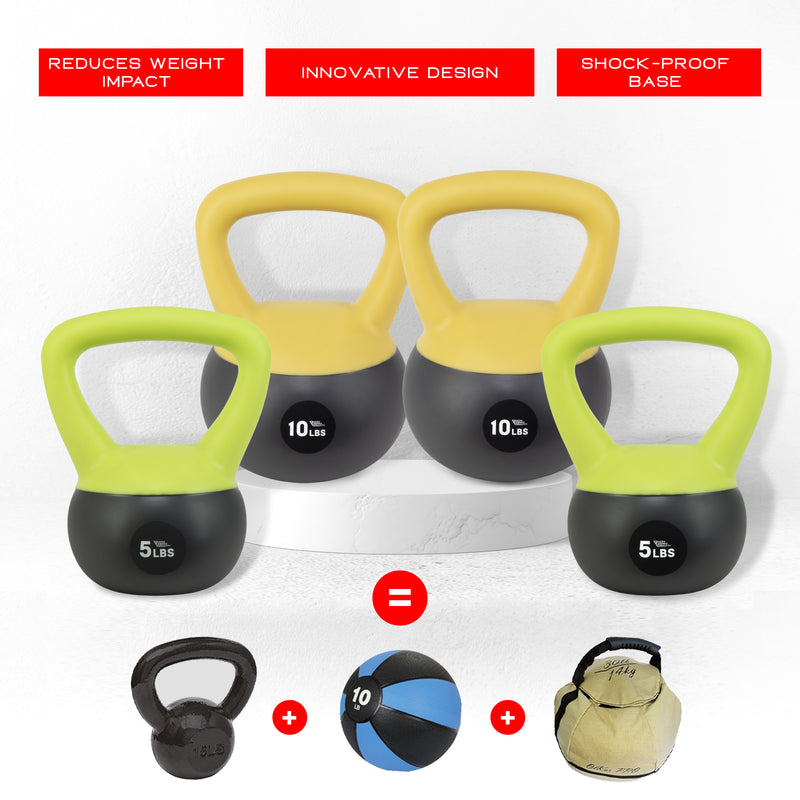 NonZero 4-piece 30lb Beginner Iron Sand Kettlebell Set Shock-Proof Weights with soft base, sturdy two-hand grip & iron sand filling for workouts 