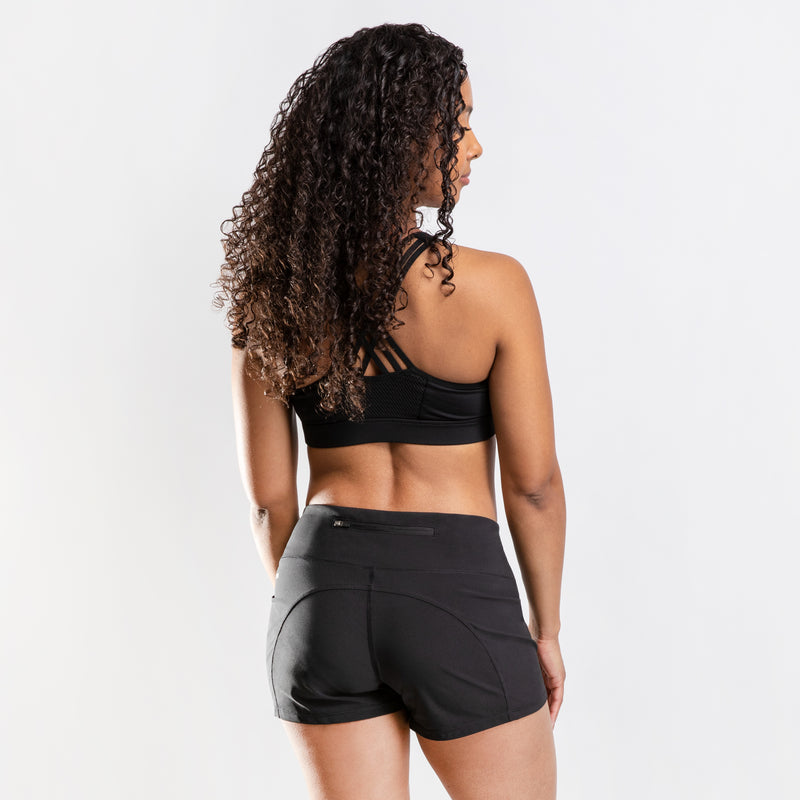 NonZero Gravity Women’s ZinTex Low-Rise Training Shorts made with Recycled Polyester & Spandex in Coal 