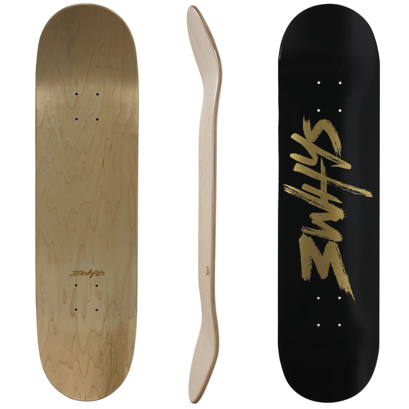 3WHYS 8" 8.25" 8.5" Black Gold Canadian Maple Skateboard Deck